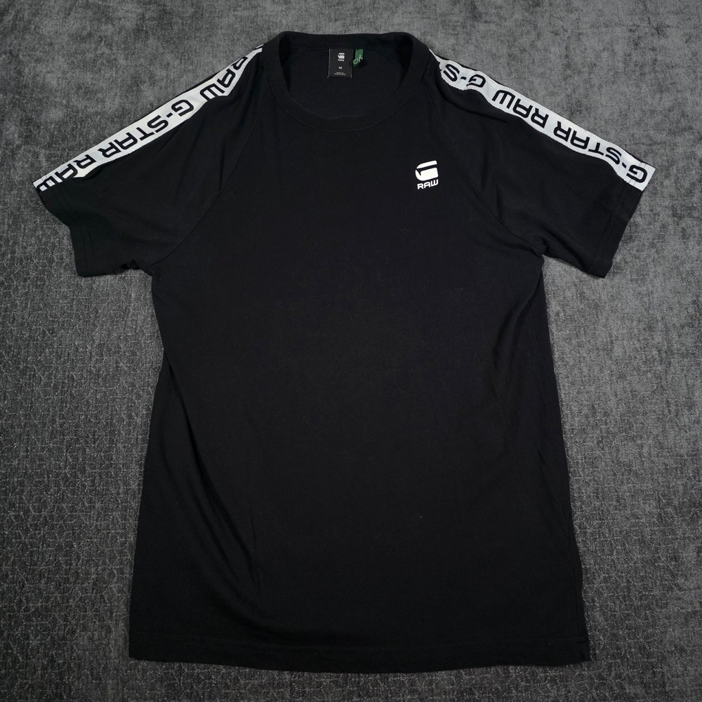 G-Star Raw Mens Black Logo Tape Shoulder Short Sleeve T-Shirt Size M Hip Hop
